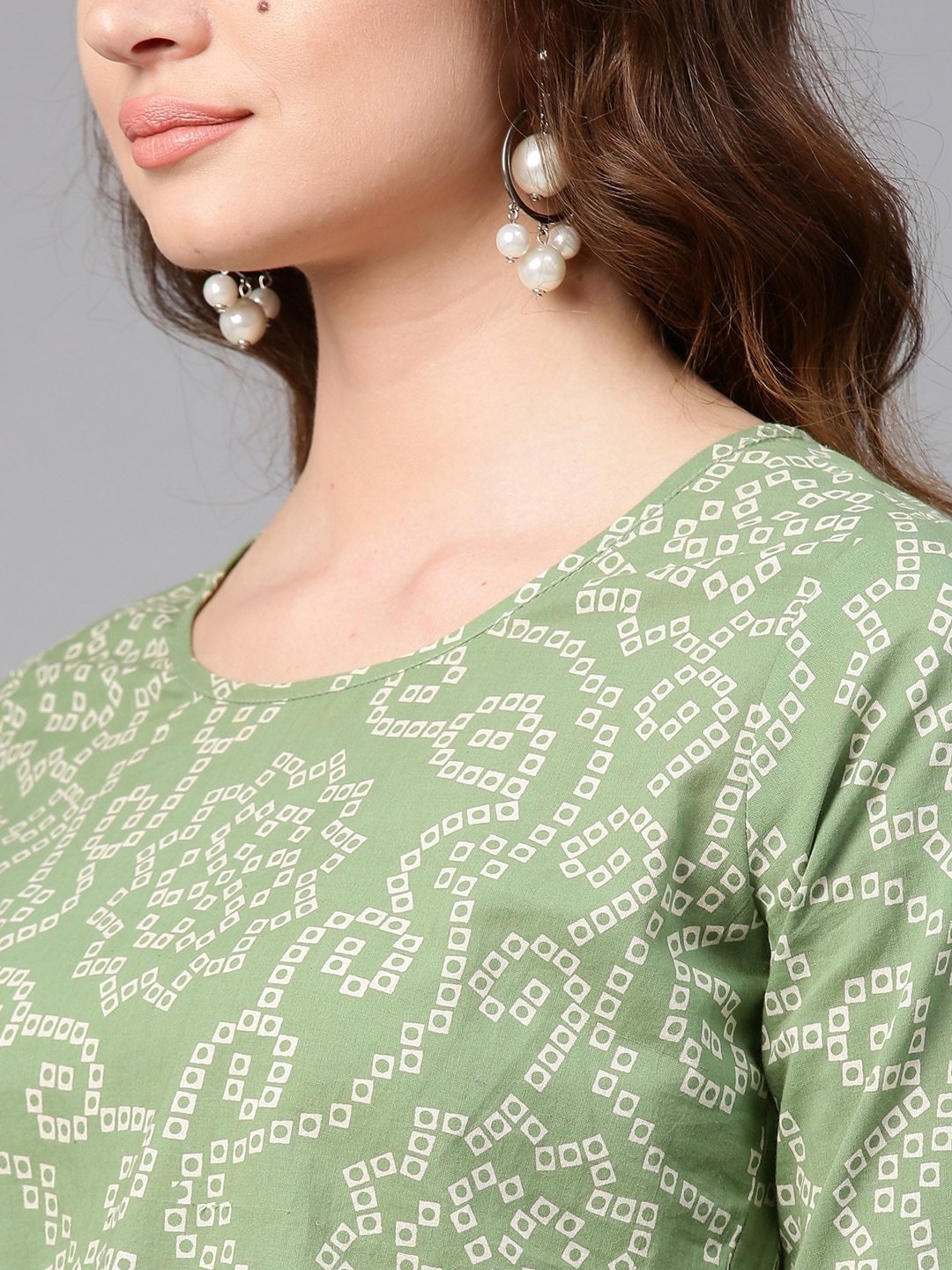 Women's  Green & White Printed Top with Palazzos