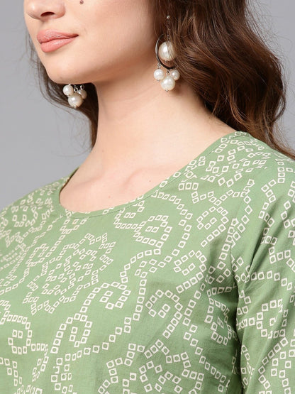 Women's  Green & White Printed Top with Palazzos