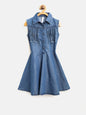 Gilr's Floral Hi Lo Party Dress With Net Inset - S