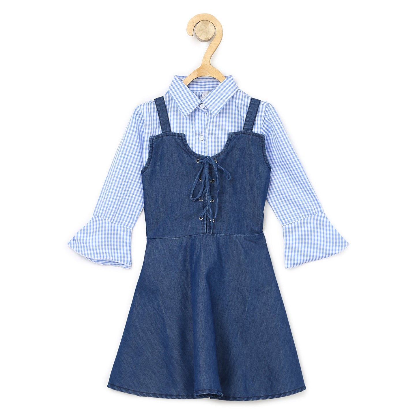 Gilr's Denim Fringe Dress With Front Button - S