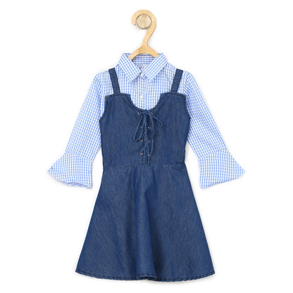 Gilr's Denim Fringe Dress With Front Button - S