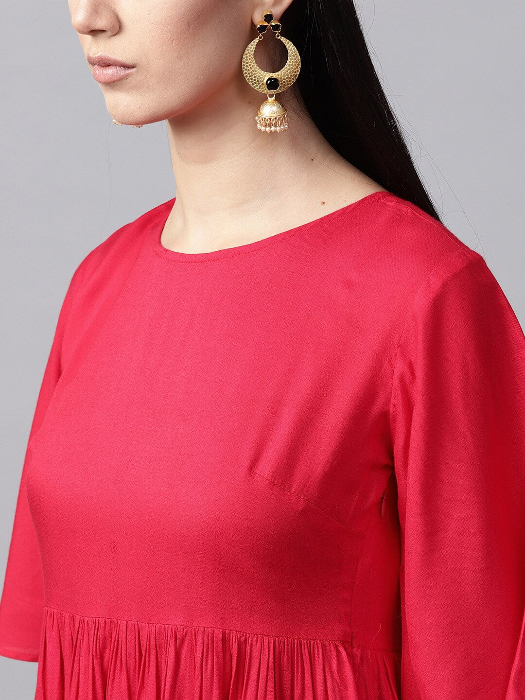 Women's Red Flared Pleated Anarkali