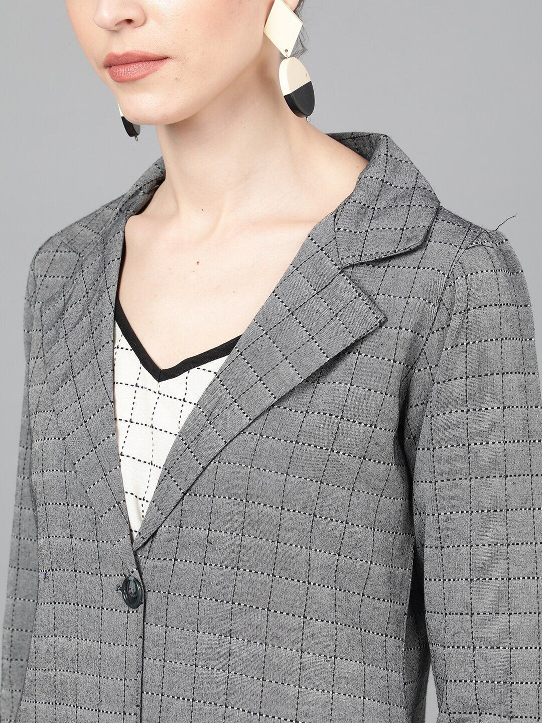Women's  Grey & Black Checked Tailored Jacket