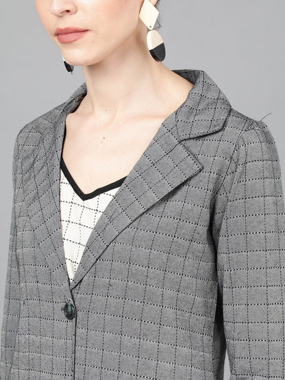 Women's  Grey & Black Checked Tailored Jacket
