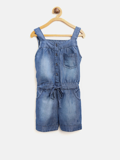 Gilr's Denim Lace Flap One Shoulder Playsuit - S