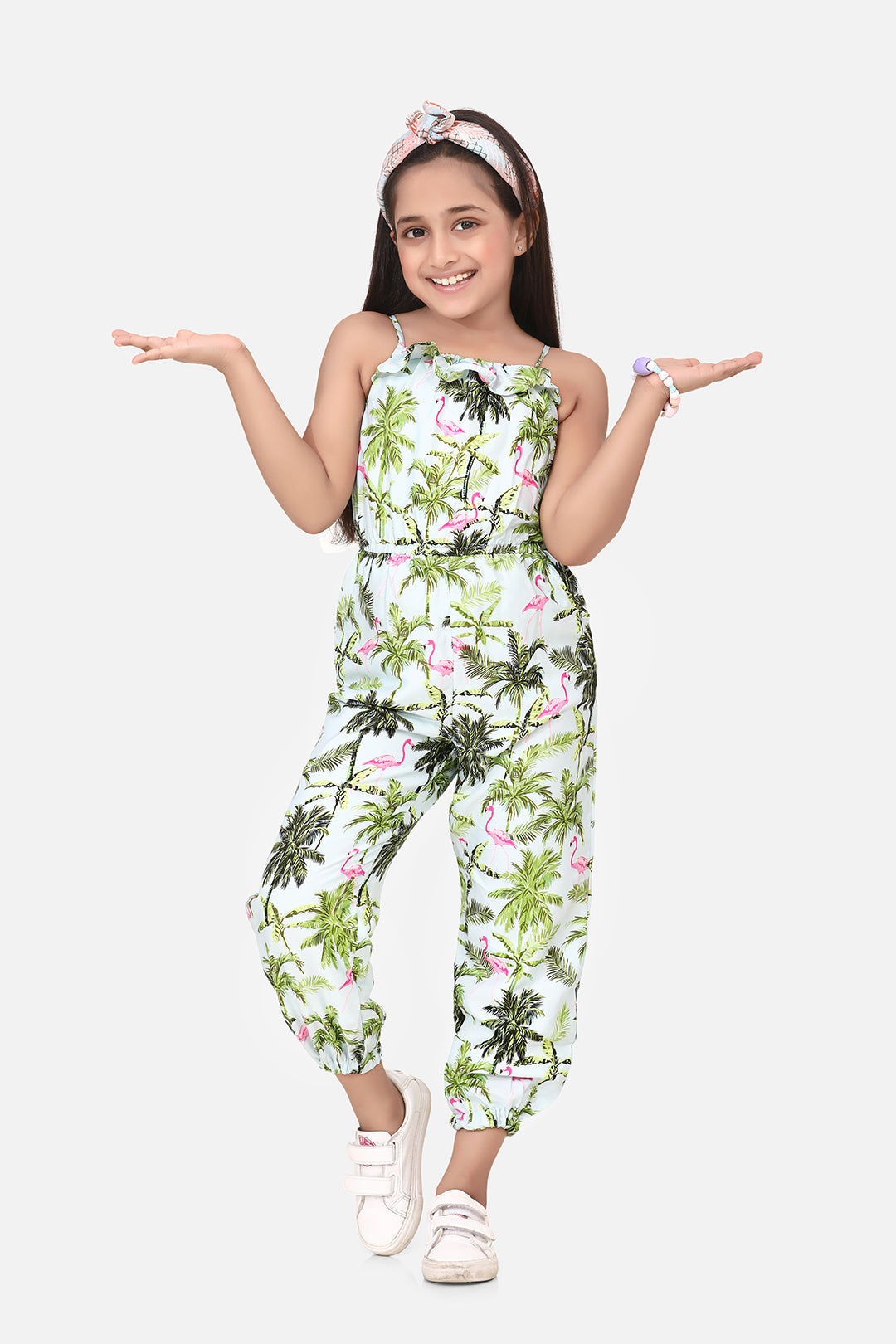 Gilr's Denim Strap Playsuit With Waist Drawstring - S
