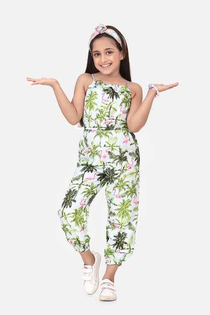 Gilr's Denim Strap Playsuit With Waist Drawstring - S