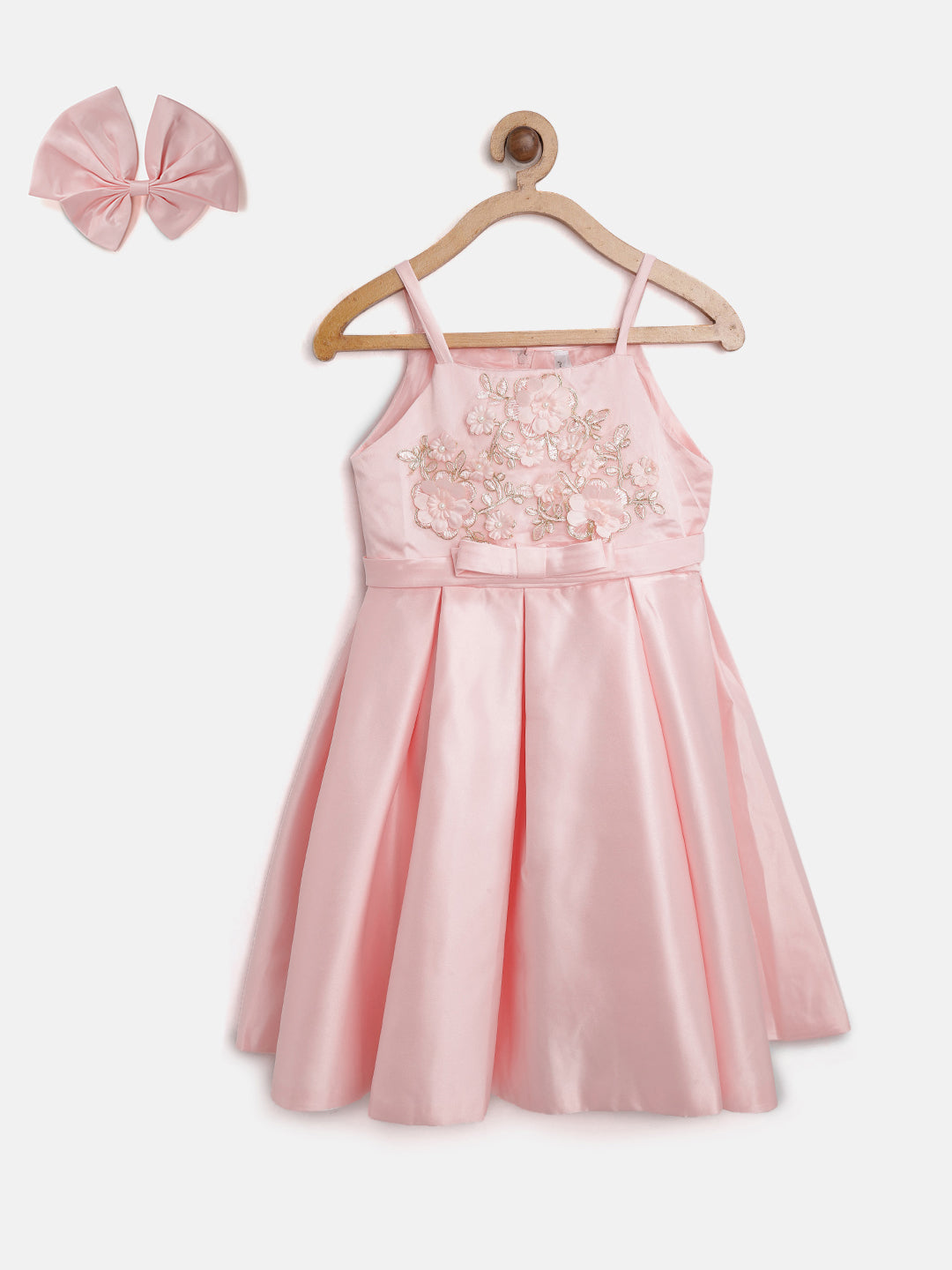 Gilr's Cream Flowers And Pearls Embellished Party Dress - S