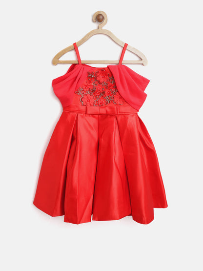 Gilr's Pink Pleated And Embellished Party Dress With Beautiful Back Bow - S