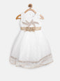 Gilr's White And Green Embellished And Embroidered Party Dress - S