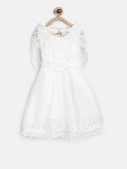 Gilr's Peach Pearls And Roses Embellished Party Dress - S