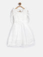 Gilr's Peach Pearls And Roses Embellished Party Dress - S