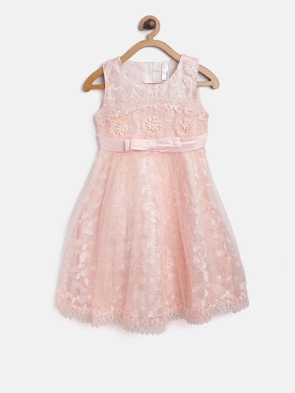 Gilr's Cream Embroidered And Embellished Party Dress - S