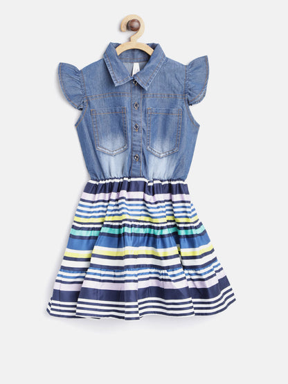 Gilr's Denim And Red Net Dress - S