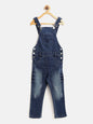 Girl's Lycra Denim Distressed Dungaree - S