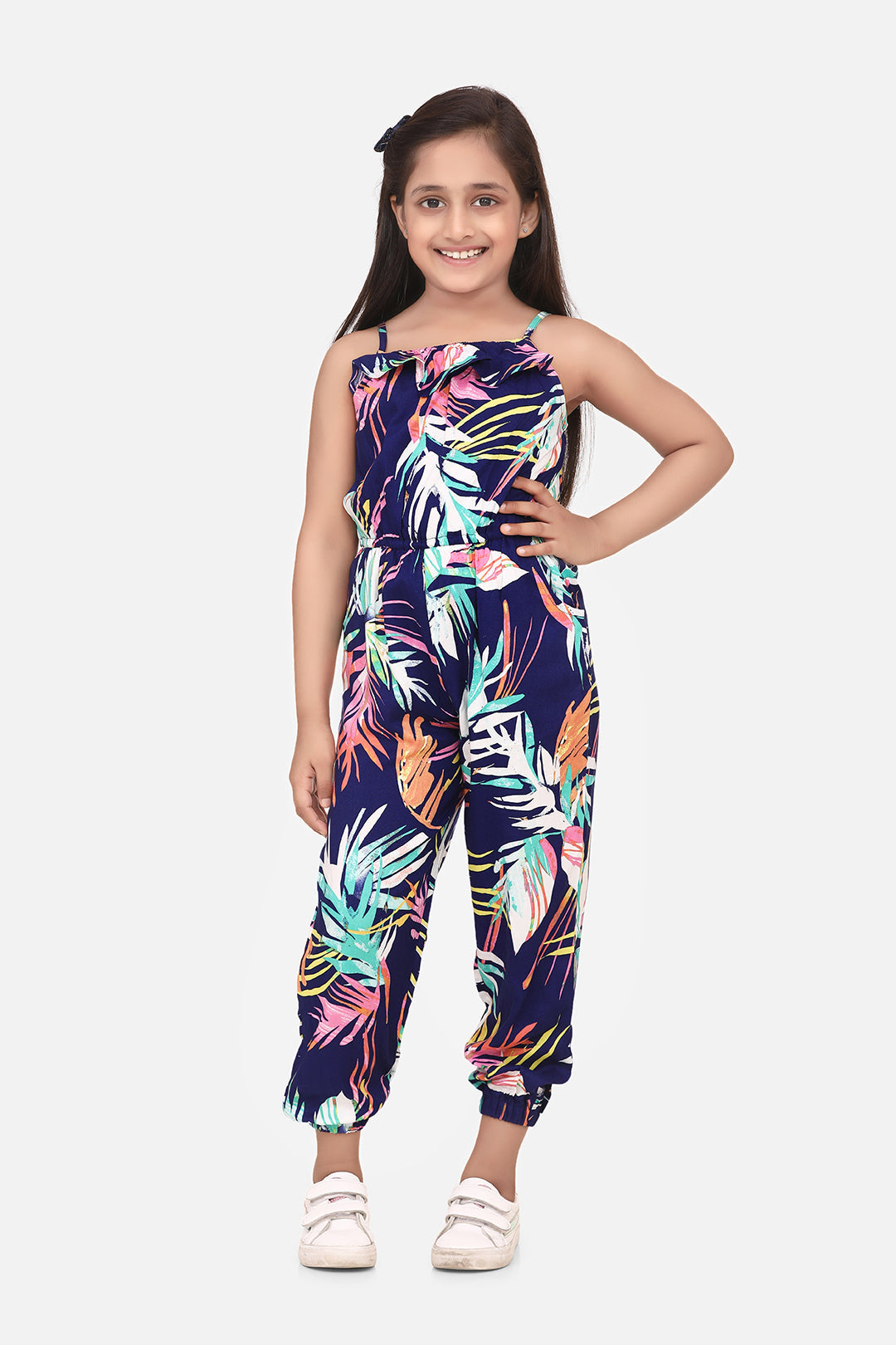 Girl's Polka Printed Cotton Twill Shorts Style Dungaree - S
