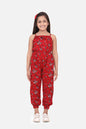 Girl's Multi Colored Leaf Print Rayon Jumpsuit - S