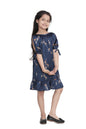 Girl's Yellow Polyester Crepe Floral Dress With Tassels - S
