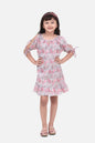 Girl's Navy Satin Giraffe Print Slit Sleeve Dress - S