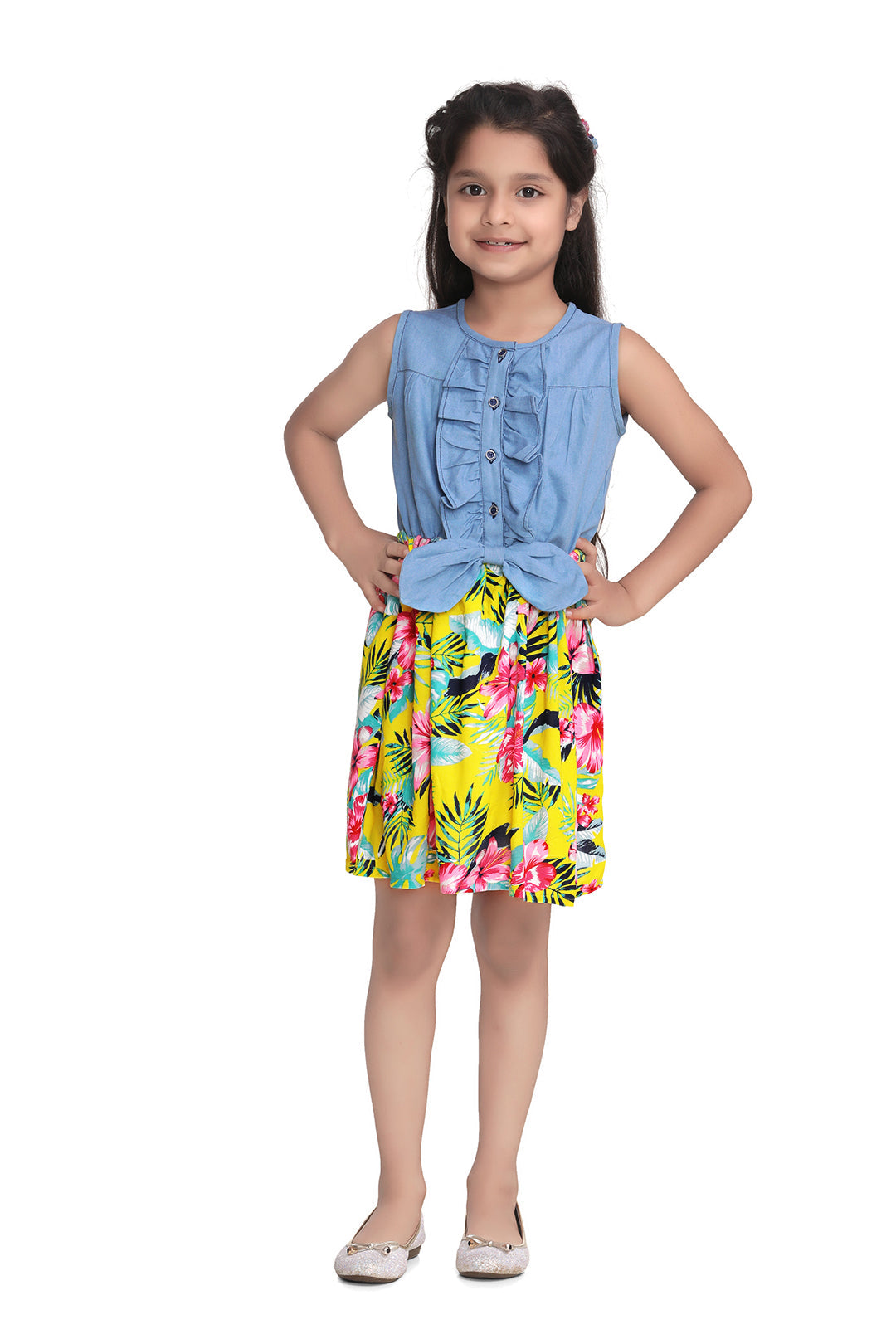 Girl's Polyester Crepe Shirt And Attached Net Tutu Skirt Dress - S