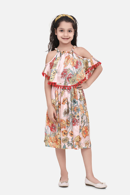 Girl's Denim And Floral Cotton Printed Dress - S