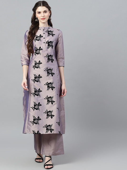 Women Purple A-Line Silk Kurta With Palazzo Set by AKS (2 P