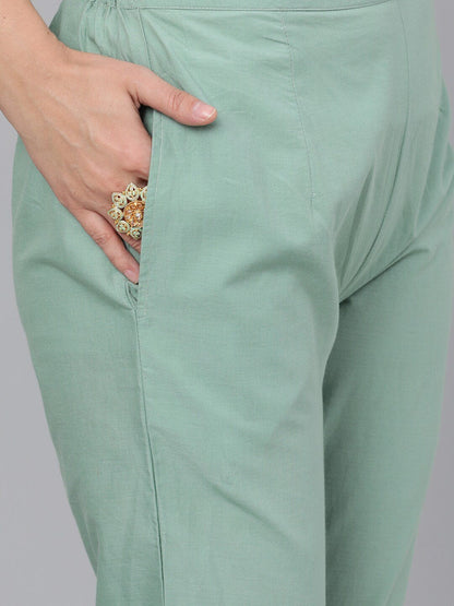 Women's  Sea Green Khari Printed Kurta with Trousers