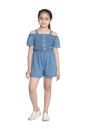 Girl's Cotton Yellow Butterfly Capri Style Jumpsuit - S