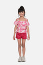 Girl's Rainbow Striped Top With Pink Shorts Set - S