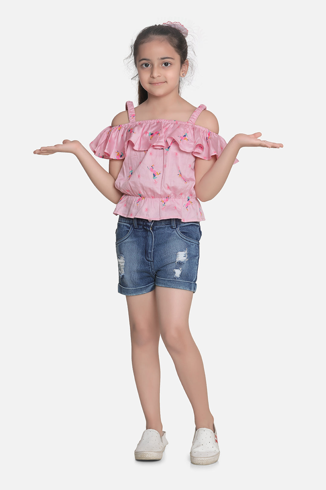 Girl's Pink Cotton Top And Shorts Set - S
