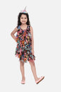 Girl's  Red Floral Polyester Crepe Dress With Ruffle - S