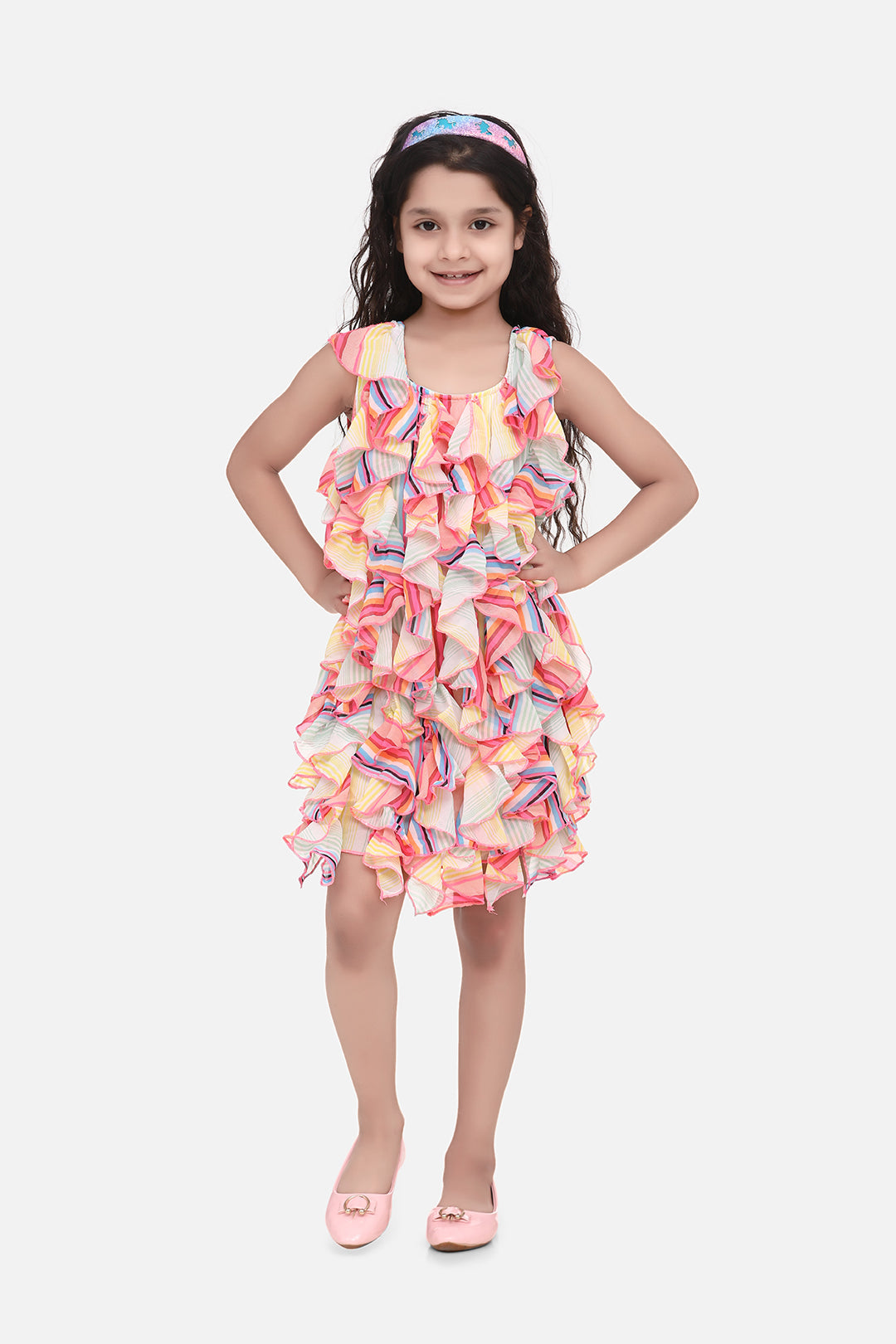Girl's  Girls Green Chiffon Printed Ruffle Dress - S