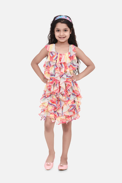 Girl's  Girls Green Chiffon Printed Ruffle Dress - S