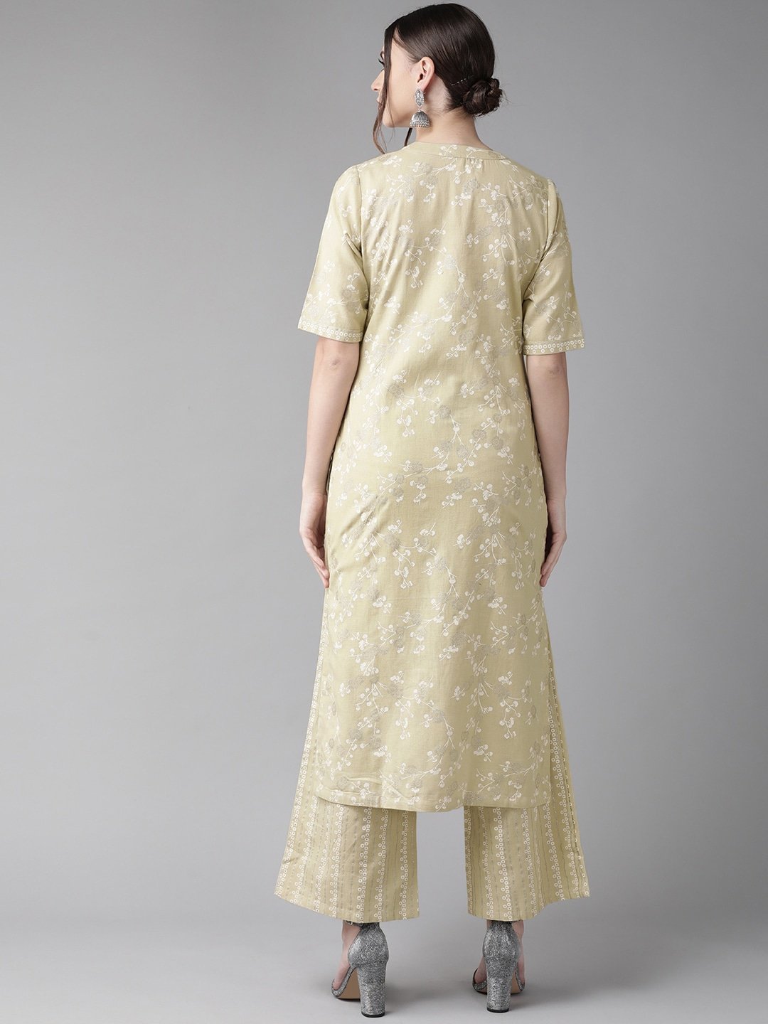 Women's  Beige & White Printed Kurta with Palazzos