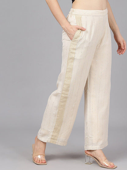 Women's  Cream-Coloured Striped Wide Leg Palazzos