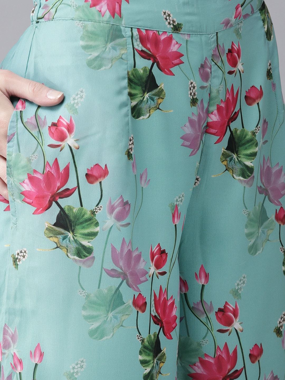 Women's  Blue & Pink Printed Kurta with Palazzos & Dupatta