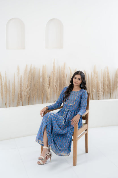 Womenâ€™s Blue Printed Traditional Dress by Myshka-