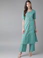 Women's  Blue & Golden Bandhani Printed Kurta with Palazzos