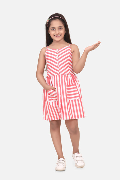 Girl's  Cotton Blend Yellow Stripe Dress - S