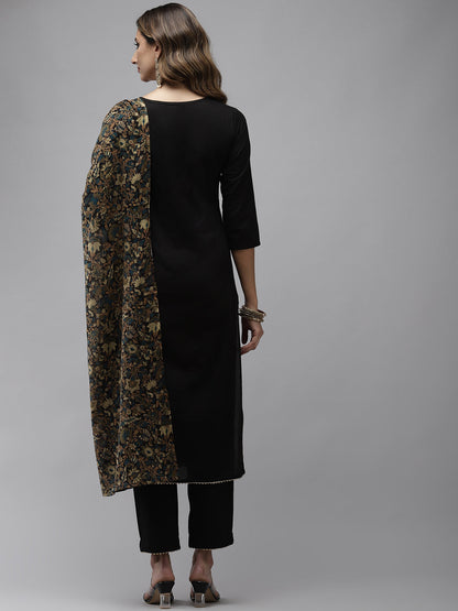 Women's Black Patch Work Kurta With Palazzo & Dupatta