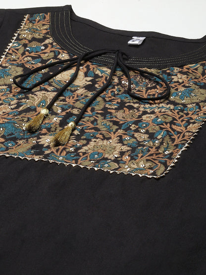Women's Black Patch Work Kurta With Palazzo & Dupatta