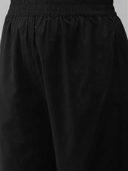 Women's Black Patch Work Kurta With Palazzo & Dupatta