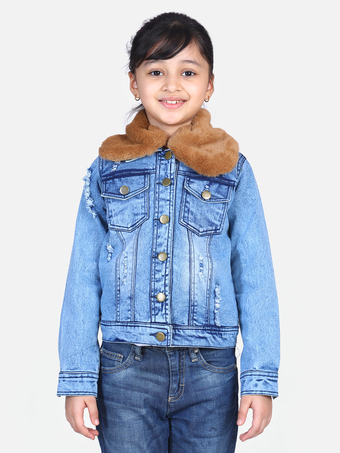 Girl's  Brown Faux Fur Open Jacket  - S