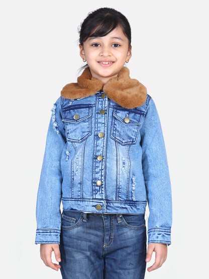 Girl's  Brown Faux Fur Open Jacket  - S