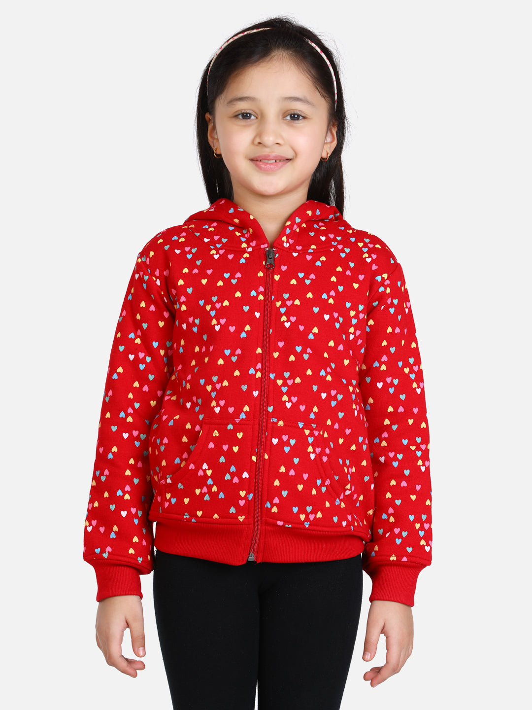 Girl's  Fuschia Pink Flamingo Printed Jacket With Hoodie - S