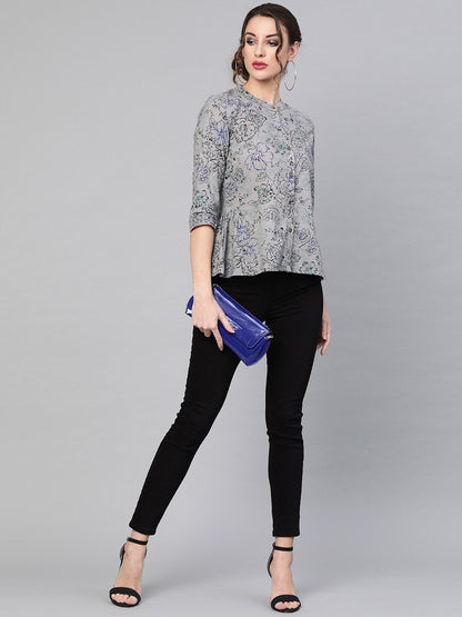 Women's Grey & Black Printed Tunic