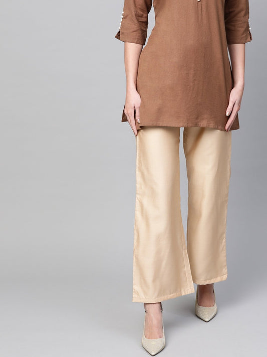 Women's  Beige Solid Straight Palazzos