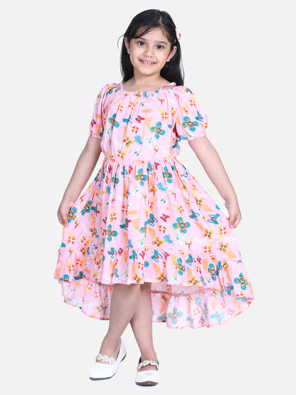 Girl's  Pink Floral Hi Low Dress - S