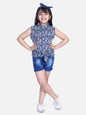 Girl's  Yellow  Printed Tie Knot Top With Pink Shorts - S