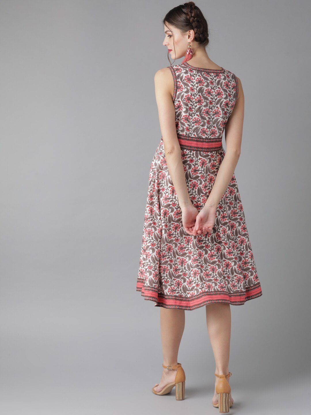 Women's  White & Pink Printed Wrap Dress